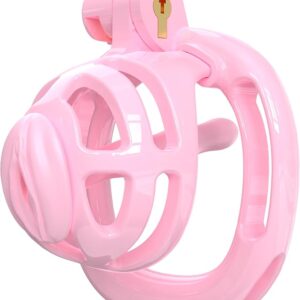 3D Printed Chastity Cage Chastity Devices for Men Bondage Gear & Accessories Lightweight Plastic Cock Cage Slave Tool with 4 Sizes Rings and Elastic Belt (Pink)