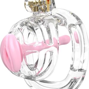 3D Printed Chastity Cage Chastity Devices for Men Bondage Gear & Accessories Lightweight Plastic Cock Cage Slave Tool with 4 Sizes Rings and Elastic Belt (Transparent)