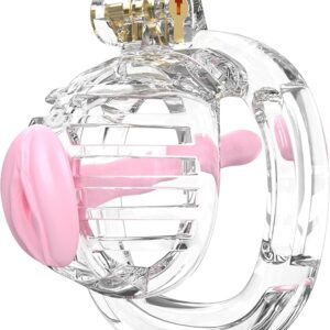 3D Printed Chastity Cage Chastity Devices for Men Bondage Gear & Accessories Lightweight Plastic Cock Cage Slave Tool with 4 Sizes Rings and Elastic Belt (Transparent）