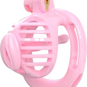 3D Printed Chastity Cage Chastity Devices for Men Bondage Gear & Accessories Lightweight Plastic Cock Cage Slave Tool with 4 Sizes Rings and Elastic Belt (Pink)