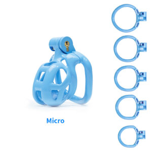 Male Chastity Cage with Lock & 5 Rings Resin Virginity for Men（Blue）