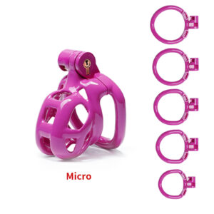Male Chastity Cage with Lock & 5 Rings Resin Virginity for Men（Purple)