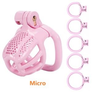 3D Printed Male Chastity Cage with 5 Rings Cock Cage for Men Sex Toy Slave Tool Virginity for Men（Pink）