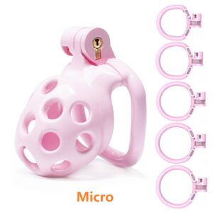 3D Printed Male Chastity Cage with 5 Rings Cock Cage for Men BDSM Sex Toy Slave Tool Virginity for Men Restraint Unnoticeable (Pink)