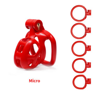 Male Chastity Cage, Large Chastity Device with 5 Sizes Rings and Invisible Lock for Man Penis Exercise Bondage Gear & Accessories Lightweight Adult Sex Toys ( Red)