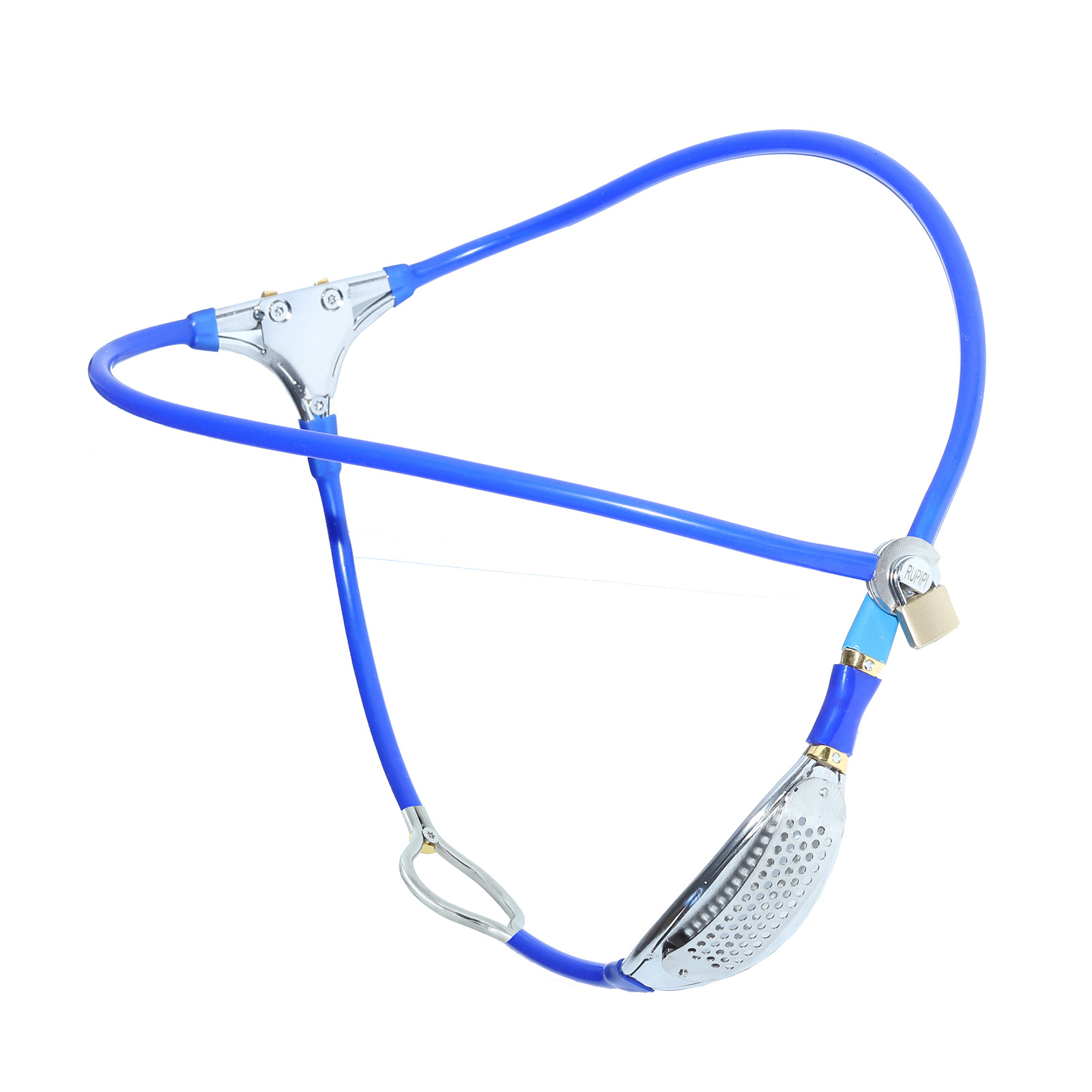 Female Restraint Chastity Belt Unoticeable Chastity Underwear for Men BDSM Slave Tool with Removable Anal Plugs Male Bandage Pants Sex Toy (Blue)