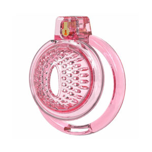 Male Soft Silicone Chastity Cage, Adult Toy, 6 Penis Rings, Honeycomb Style (Pink & Clear)