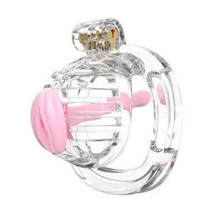 3D Printed Chastity Cage Chastity Devices for Men Bondage Gear & Accessories Lightweight Plastic Cock Cage Slave Tool with 4 Sizes Rings and Elastic Belt (Transparent）