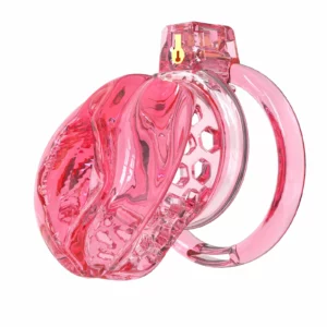 Soft TPE Male Chastity Cage, 3D Printed technology, Cock Cage, 6 Sizing Rings & Accessories,(Pink & transparency)