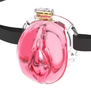 3D Printed Male Chastity Cage, Soft TPE Material,6 Ring Sizes& Accessory , Sissy Style,（Pink & transparency）