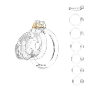 3D Printed Male Chastity Cage, Soft TPE Material, 6 Rings & Accessories, Secure & Comfortable, Adult Toy (Transparency)