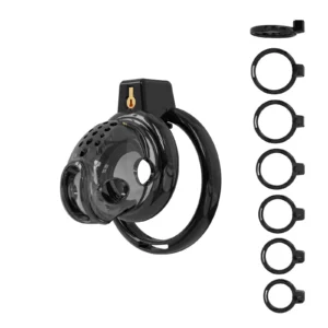 3D Printed Male Chastity Cage, Soft TPE Material, 6 Rings & Accessories, Secure & Comfortable, Adult Toy (Black)