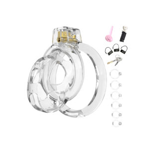 Male Chastity Cage,3D Printed Soft TPE,6 Rings & Accessories,Restraint Gear(Transparency)