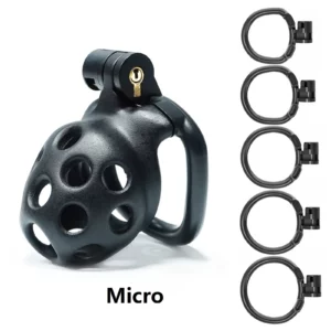 3D Printed Male Cock Cage, 5-Rings , Resin Material, BDSM Slave Tool, Sturdy & Comfortable (Black))