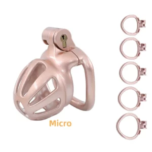 Male Chastity Cage, 5-Rings & Accessories, Resin Material, Secure & Comfortable, Male Sex Toy (Rose Gold)