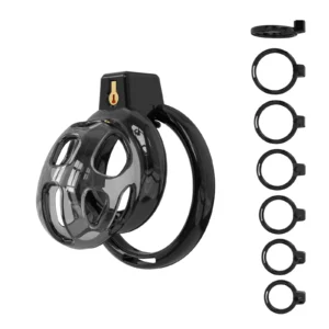 Male Chastity Cage,3D Printed Soft TPE,6 Rings & Accessories,Restraint Gear(Black)