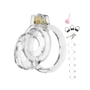 Male Chastity Cage,3D Printed Soft TPE,6 Rings & Accessories,Restraint Gear(Transparency)