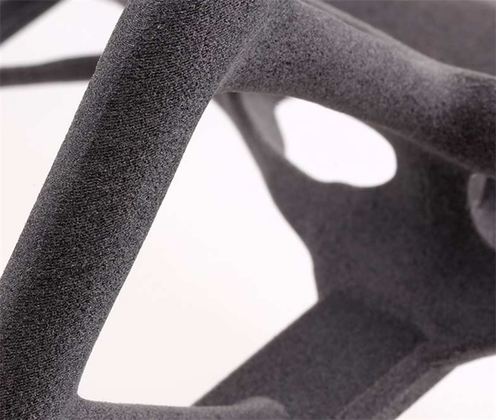 Close-up of SLS nylon 3D printed texture for breathable lightweight cage design