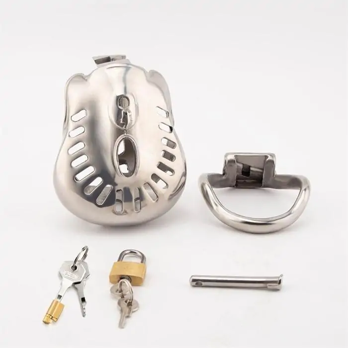 Stainless steel male chastity belt with lock and keys for secure adult use