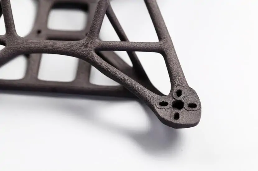 Black PA12 nylon 3D printed part with matte SLS surface texture