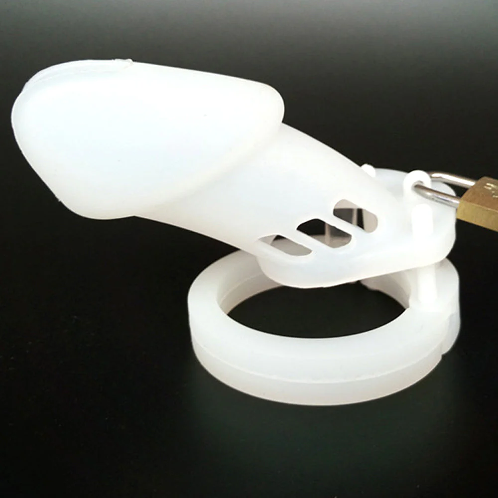 White soft silicone chastity cage product image for beginner comparison