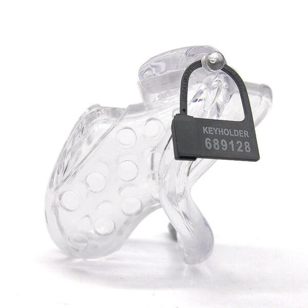 Transparent hard chastity cage with ventilation holes for hygiene and airflow