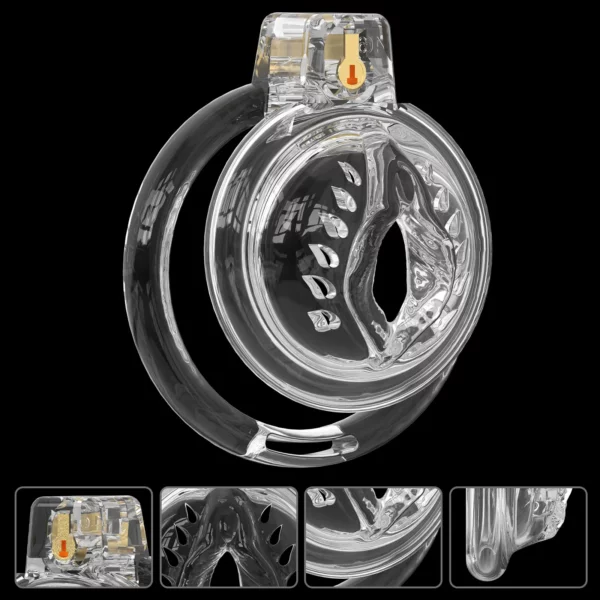 transparent soft TPE chastity cage close up with ventilation design