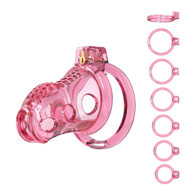 soft TPE chastity cage sizing guide with multiple base rings