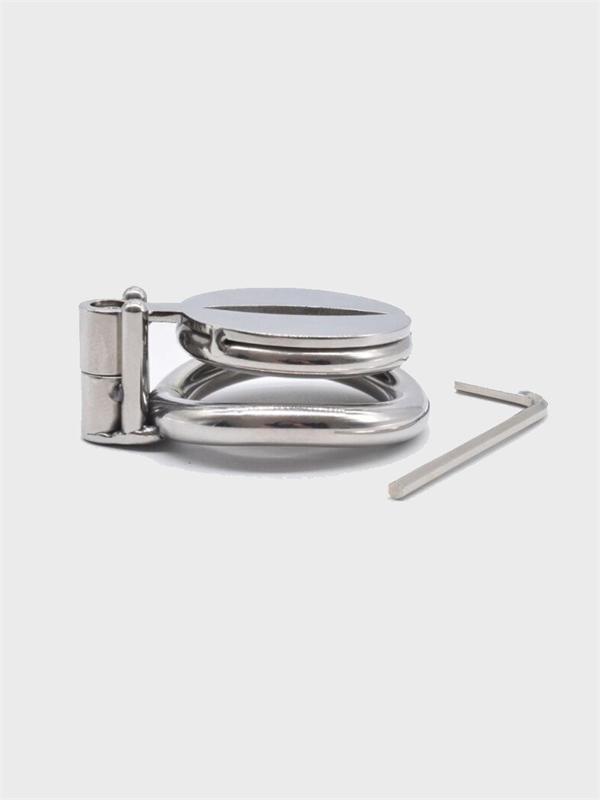 Stainless steel flat chastity cage side view