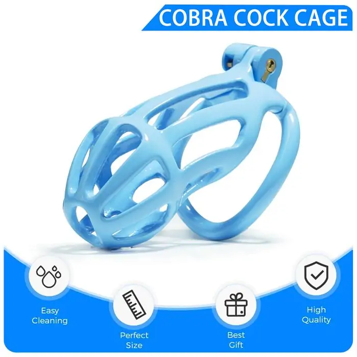 Blue Cobra chastity cage with beginner-friendly comfort and cleaning features