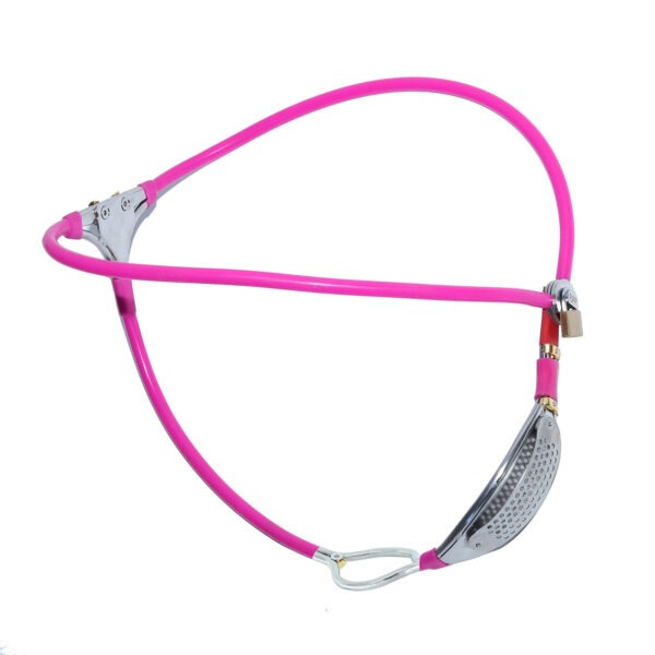 Pink female chastity belt with secure belt style structure and adjustable waist strap
